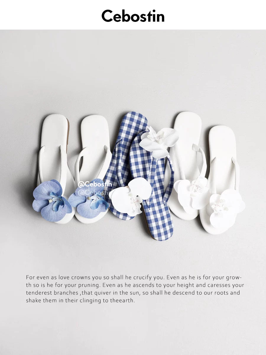 Cebostin Premium Flower Flat Toe Slippers