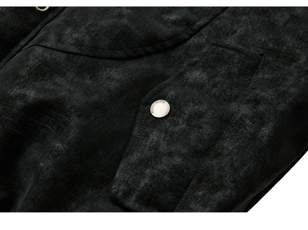 EME Crocodile PU Leather Stand-up Collar Jacket