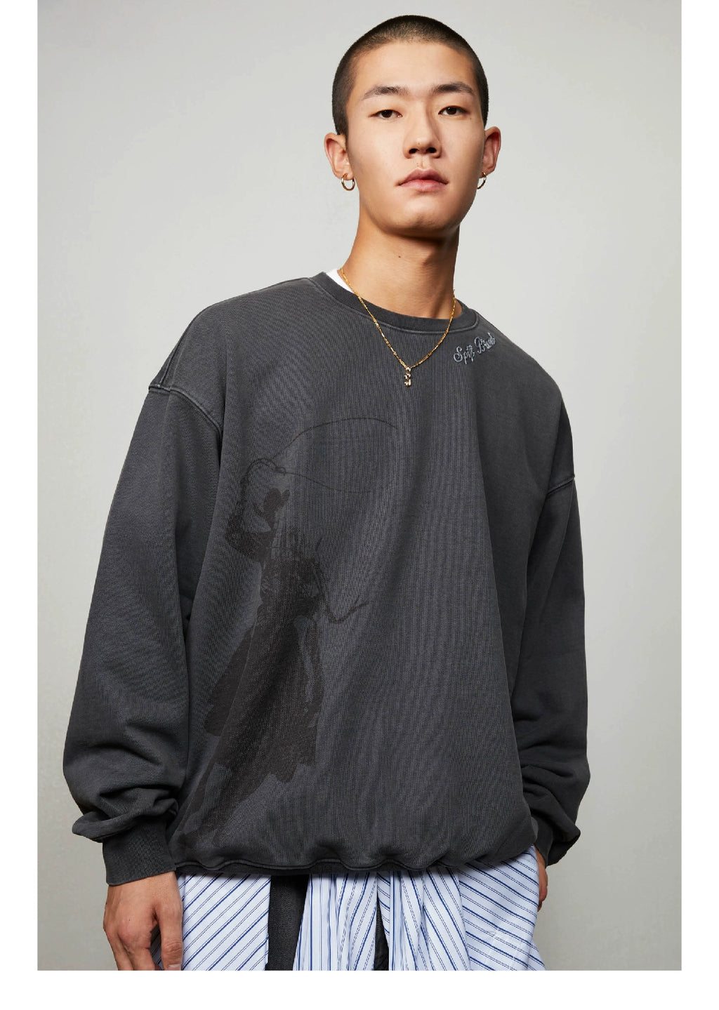 SUPERTOFU Makes Old Denim Pattern Crew Neck Sweater