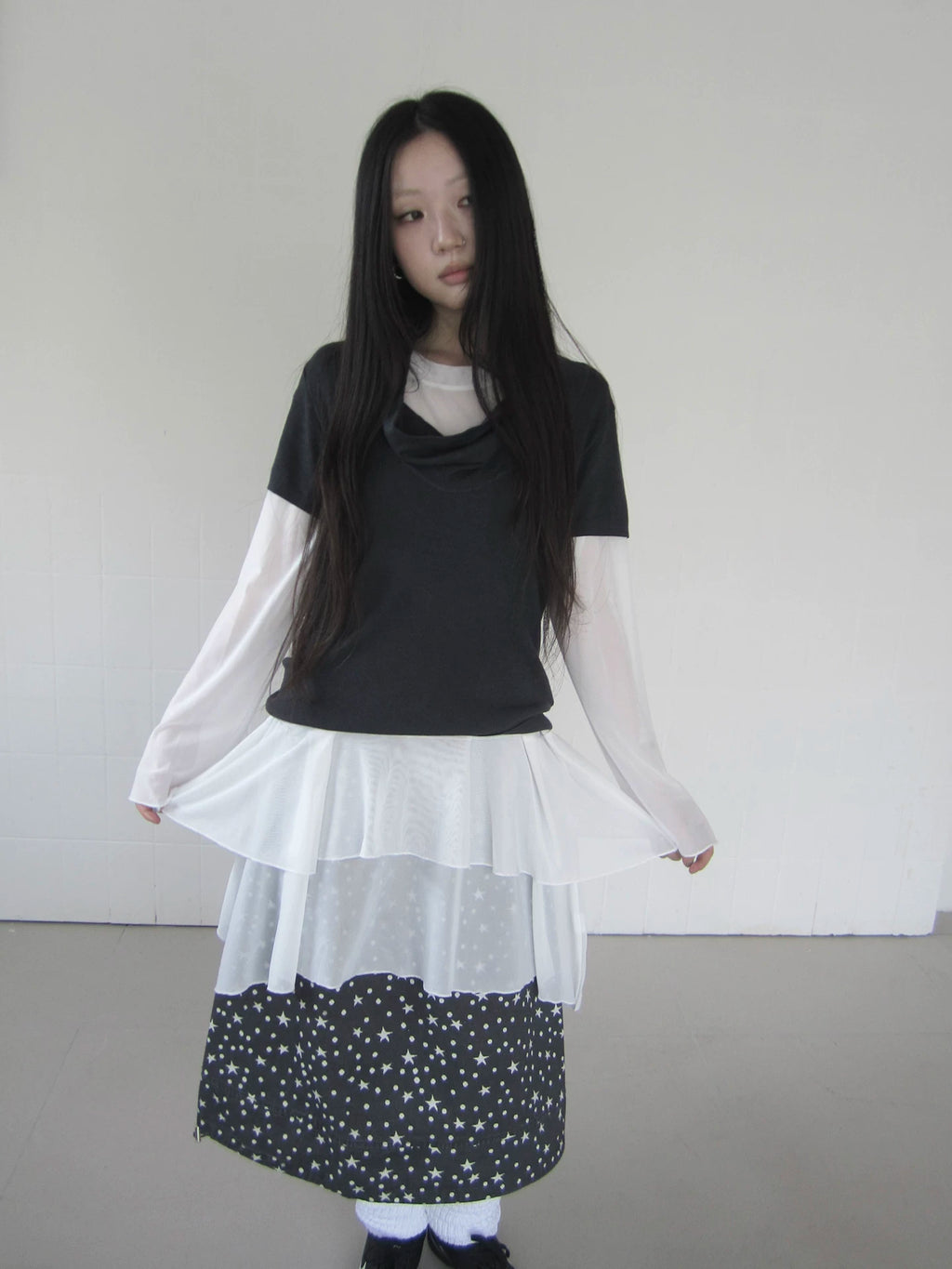 Ang:project Versatile Layered Mesh Hem Long Sleeves