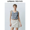 URBAN REVIVO Contrast Striped Lace-Up Sleeveless Open Shirt