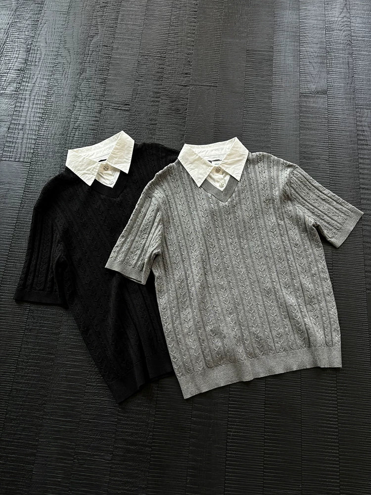 KREATE Lapel Fake Two Knitted Tee