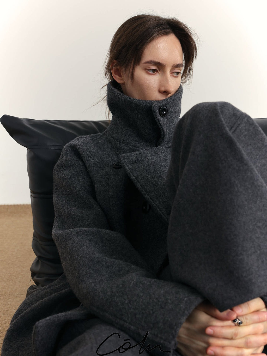 COLN Double Placket Multi-neck Wool Coat