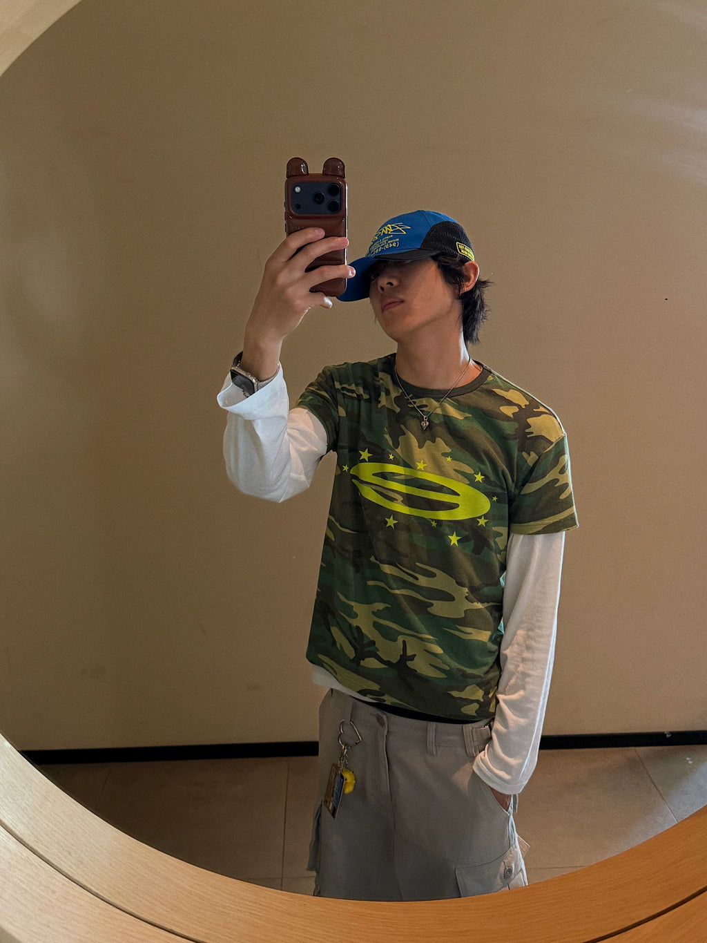 Mcxmciii Camouflage Contrasting Color Star Print Casual Tee