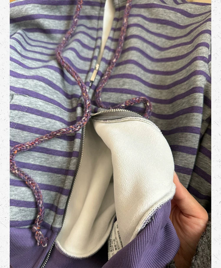 CCYE Striped Fleece Stand-up Neck Sweater Jacket