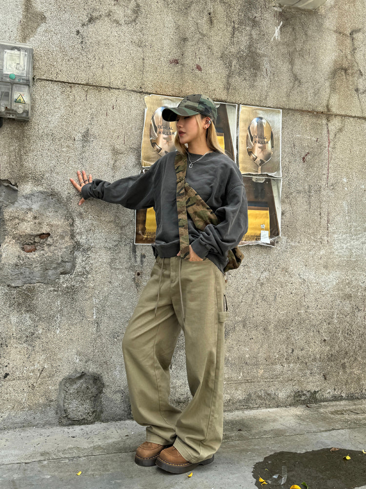BTSG Original Loose Straight Embroidered Rope Retro Street Dancing Wide-leg Trousers