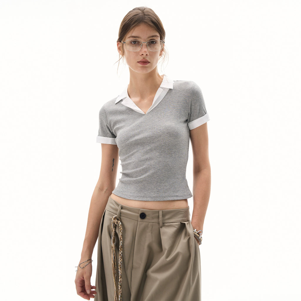MADWITCH Vintage Fake Two Piece Lapel Slim Tee