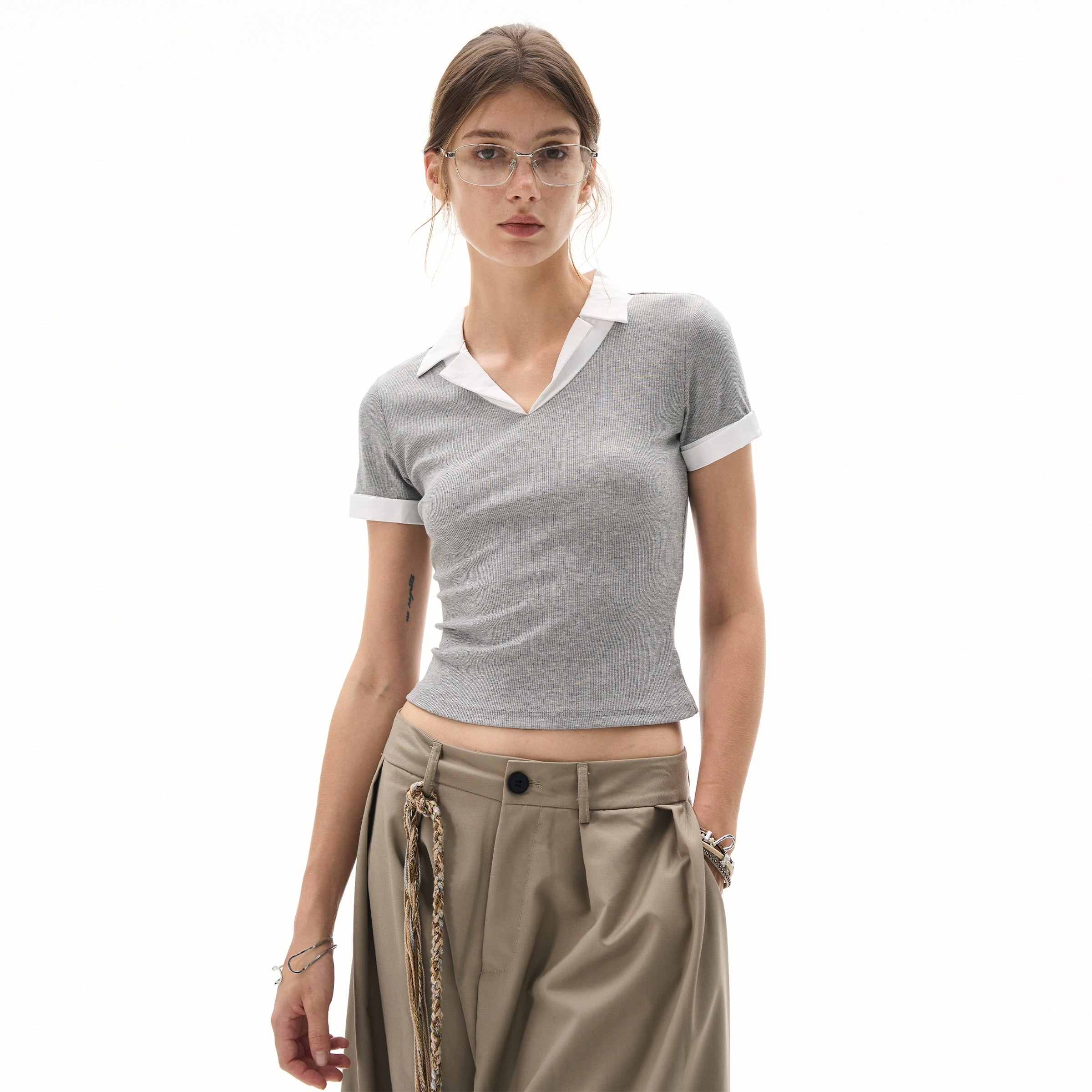 MADWITCH Vintage Fake Two Piece Lapel Slim Tee