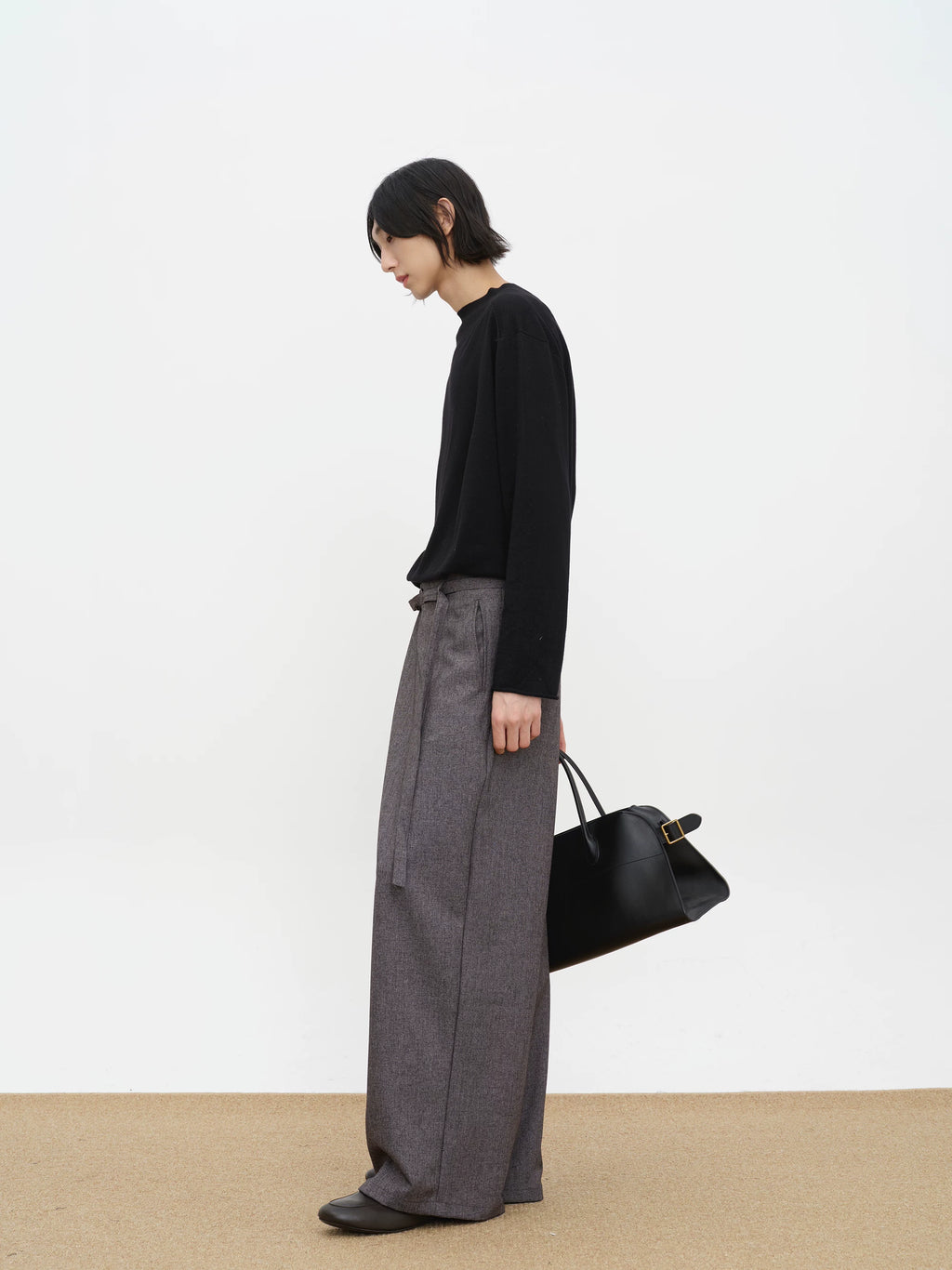 COLN Diagonal Placket High-waisted Fashionable Casual Pants