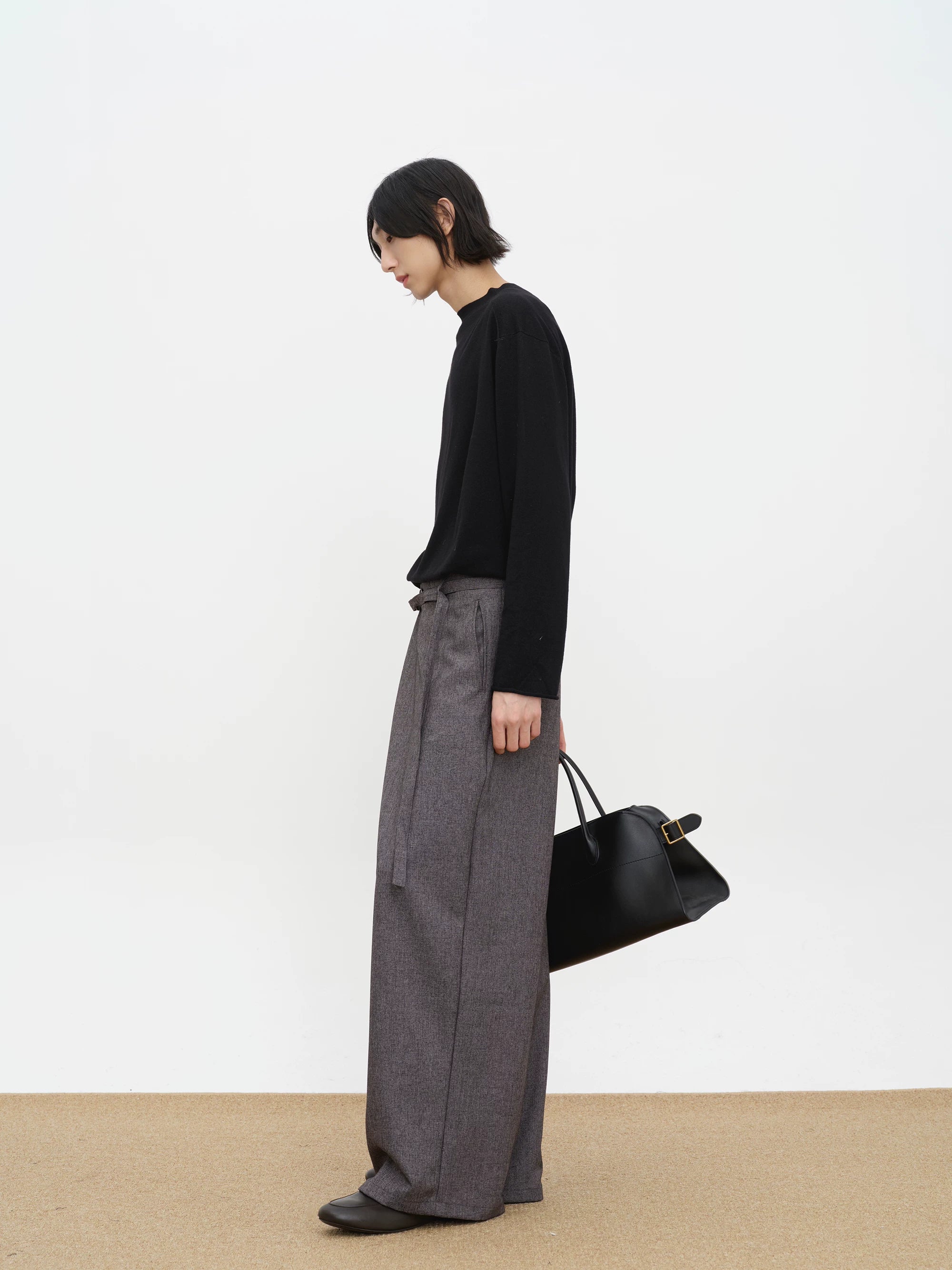 COLN Diagonal Placket High-waisted Fashionable Casual Pants
