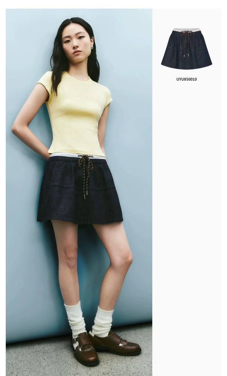 URBAN REVIVO Fashion Versatile Solid Color Slim Crew Neck Tee