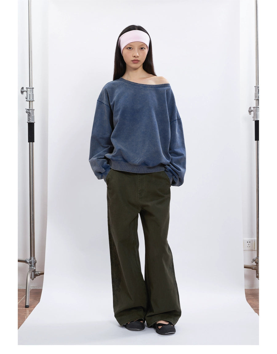 FUNKYFUN Lace Print Burrs Straight-leg Pants