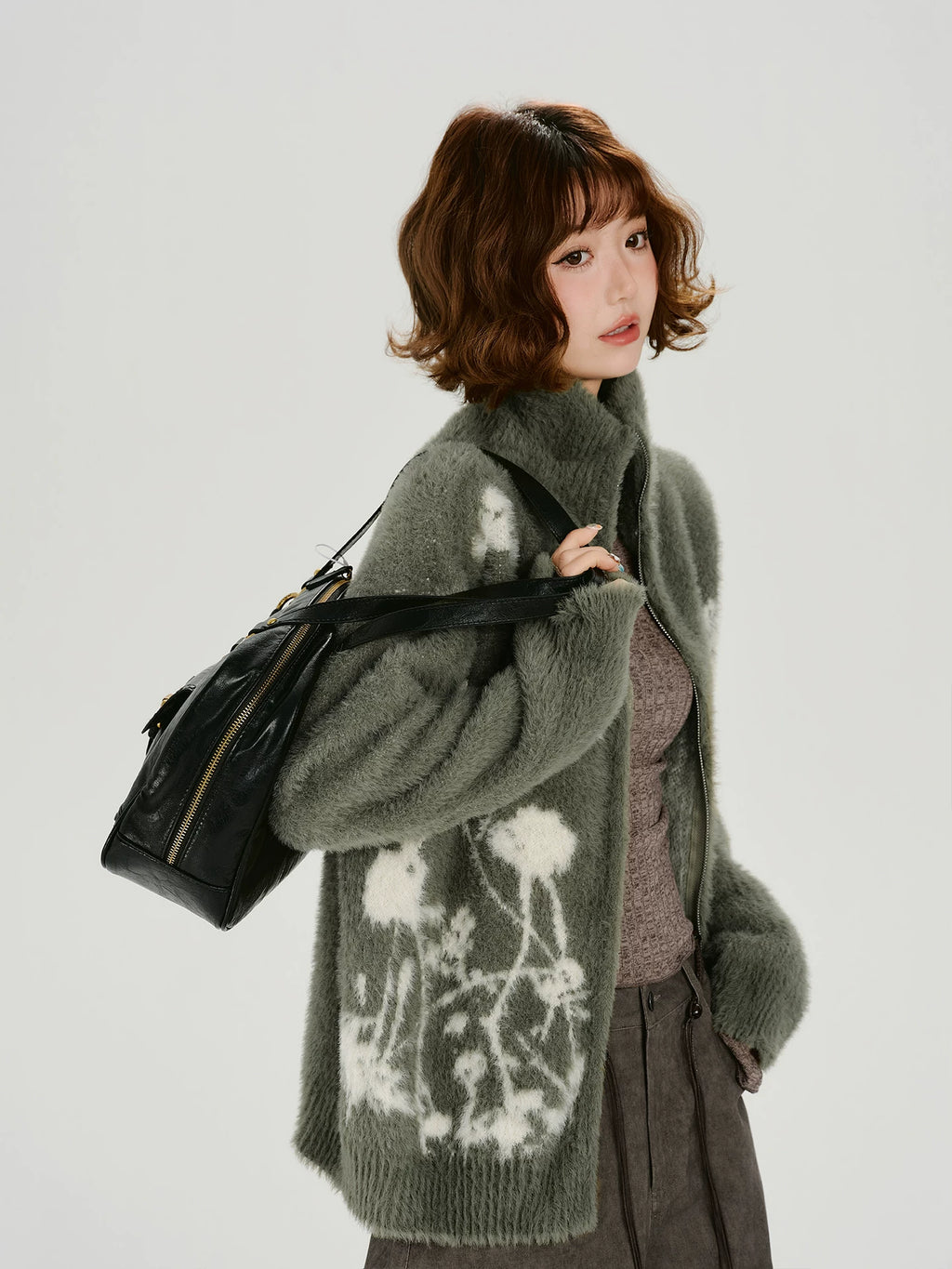 Girlyhalo Vintage Turtleneck Knitted Sweater Jacket