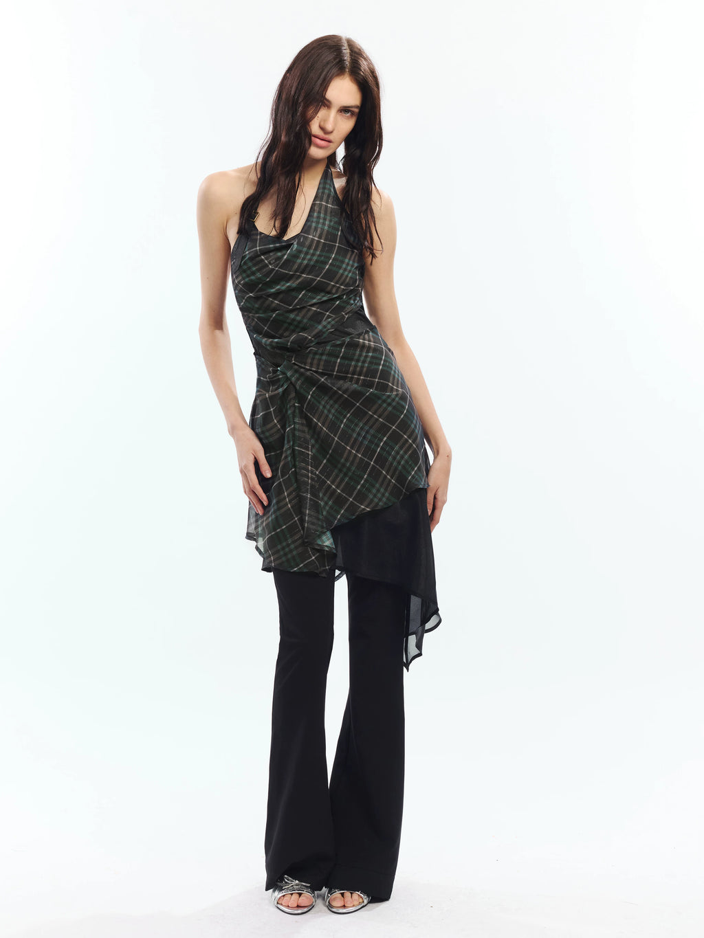 2th Desire Vintage Checkered Tulle Stitching Suspender Dress