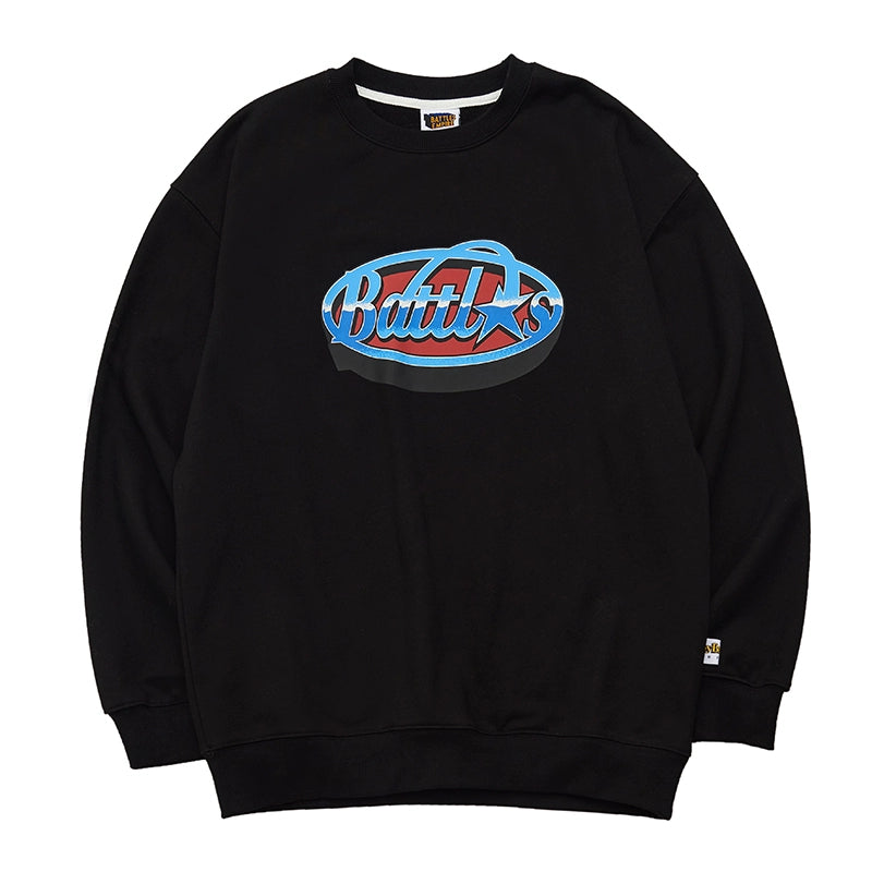 Battles Embroidered Crew Neck Casual Sweater
