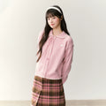 Umoumo Casual Contrasting Splicing Small Lace Lapel Sweater Cardigan
