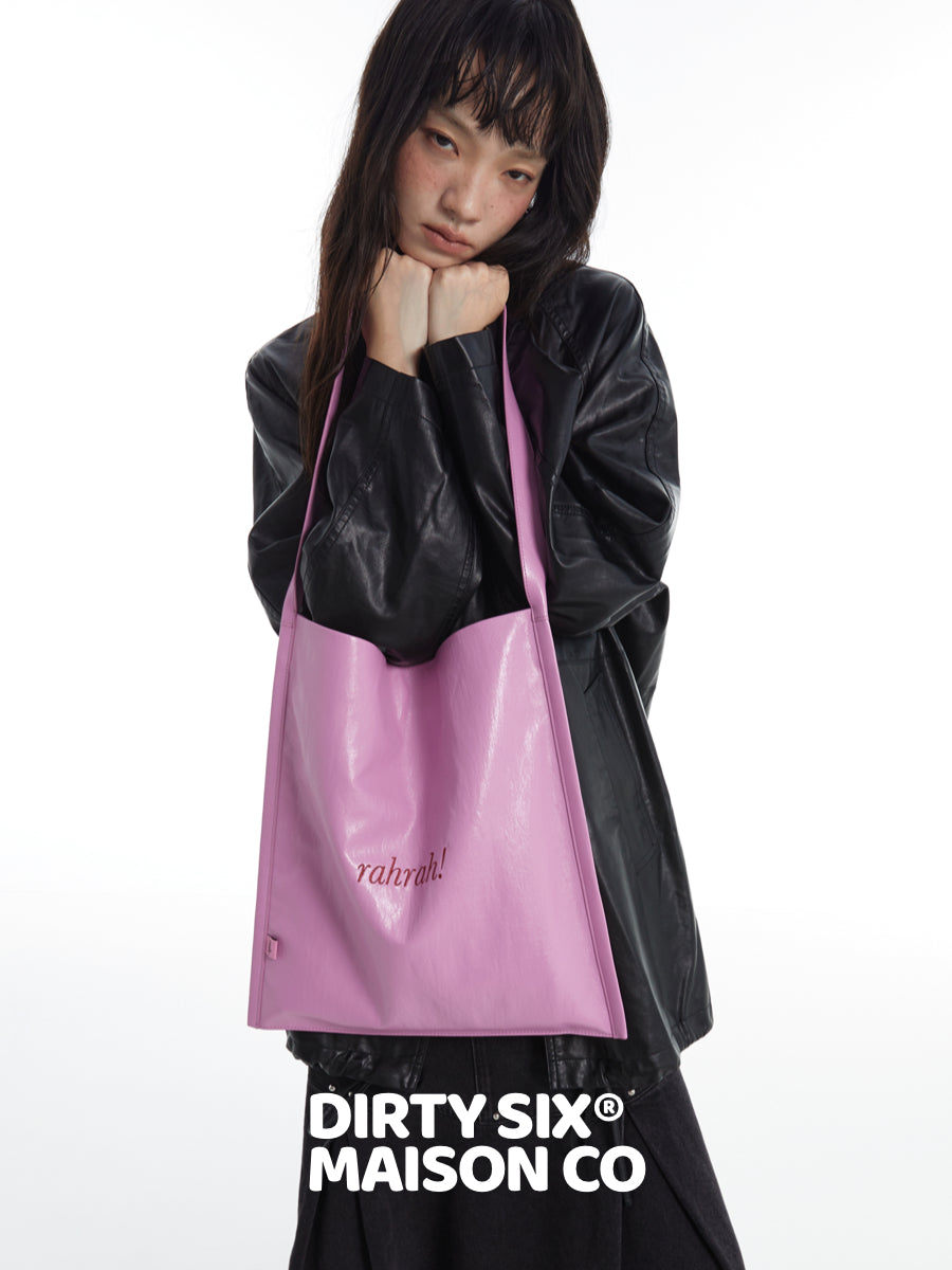 DirtySix "rahrah!" contrasting embroidery thread leather tote bag