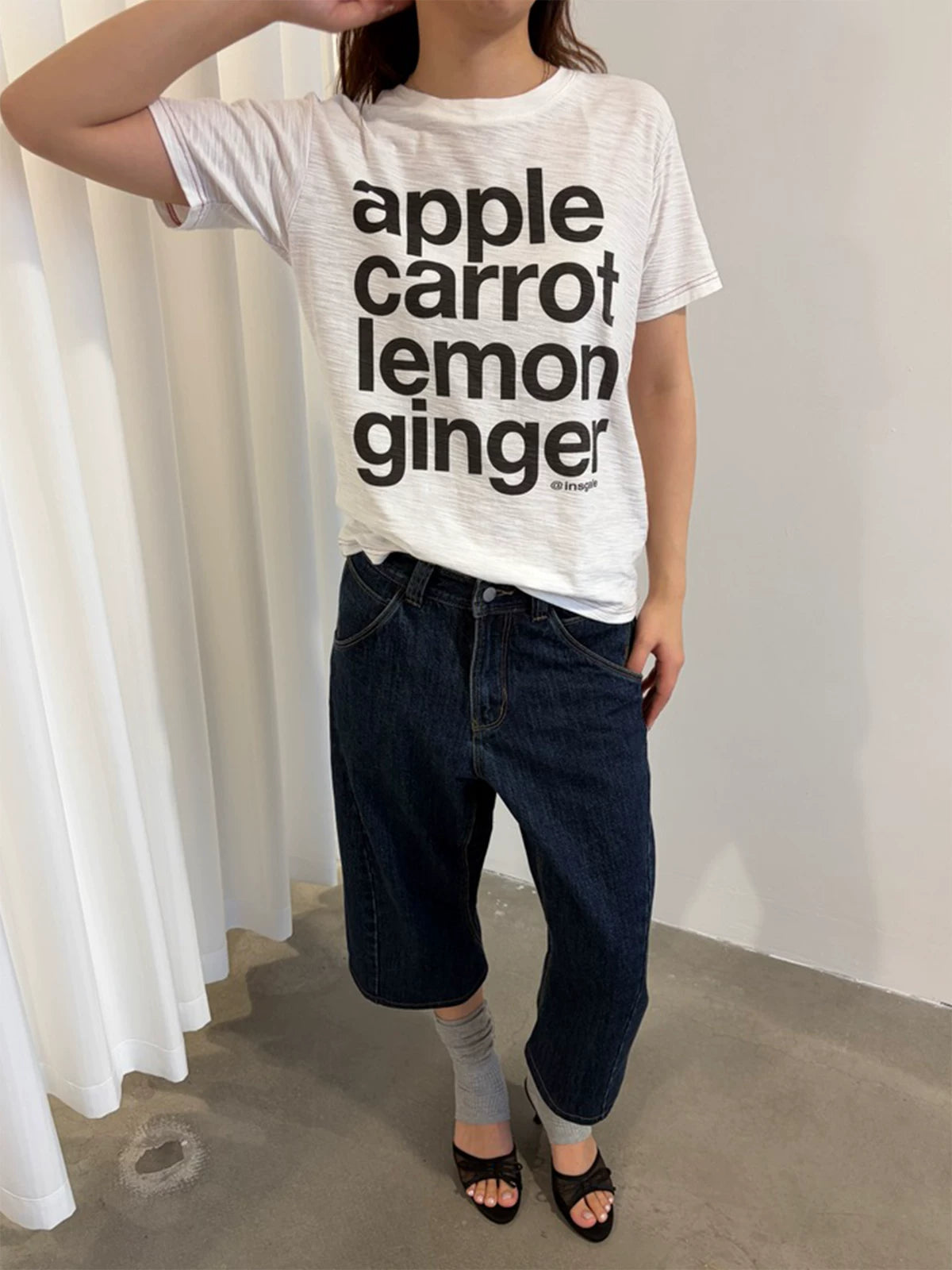 InsGale Bamboo Pattern Bright Line Letter Print Casual Tee