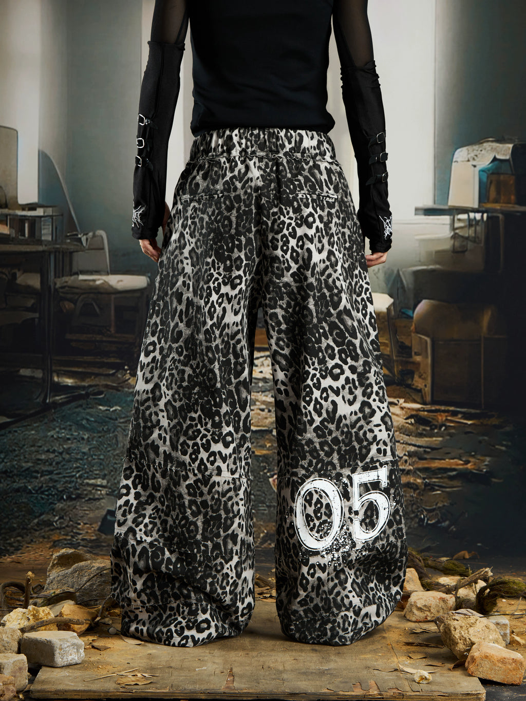 NOMANIAI Niche Leopard Print Loose-fitting Wide-leg Slacks