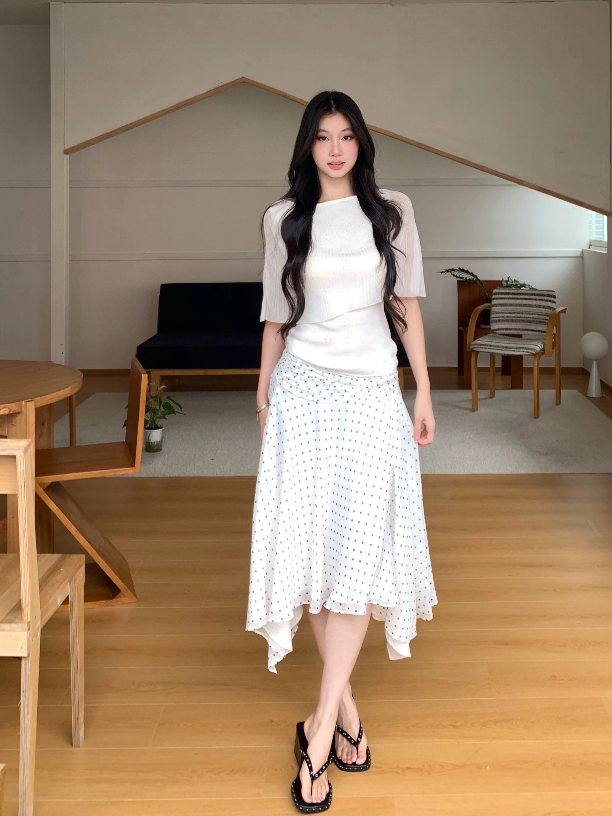WITHMIN Irregular Skinny Polka Dot Skirt