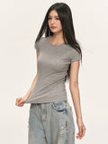 Anna Aneae Straight Shoulder Simple and Versatile Crew Neck Slim Fit Tee
