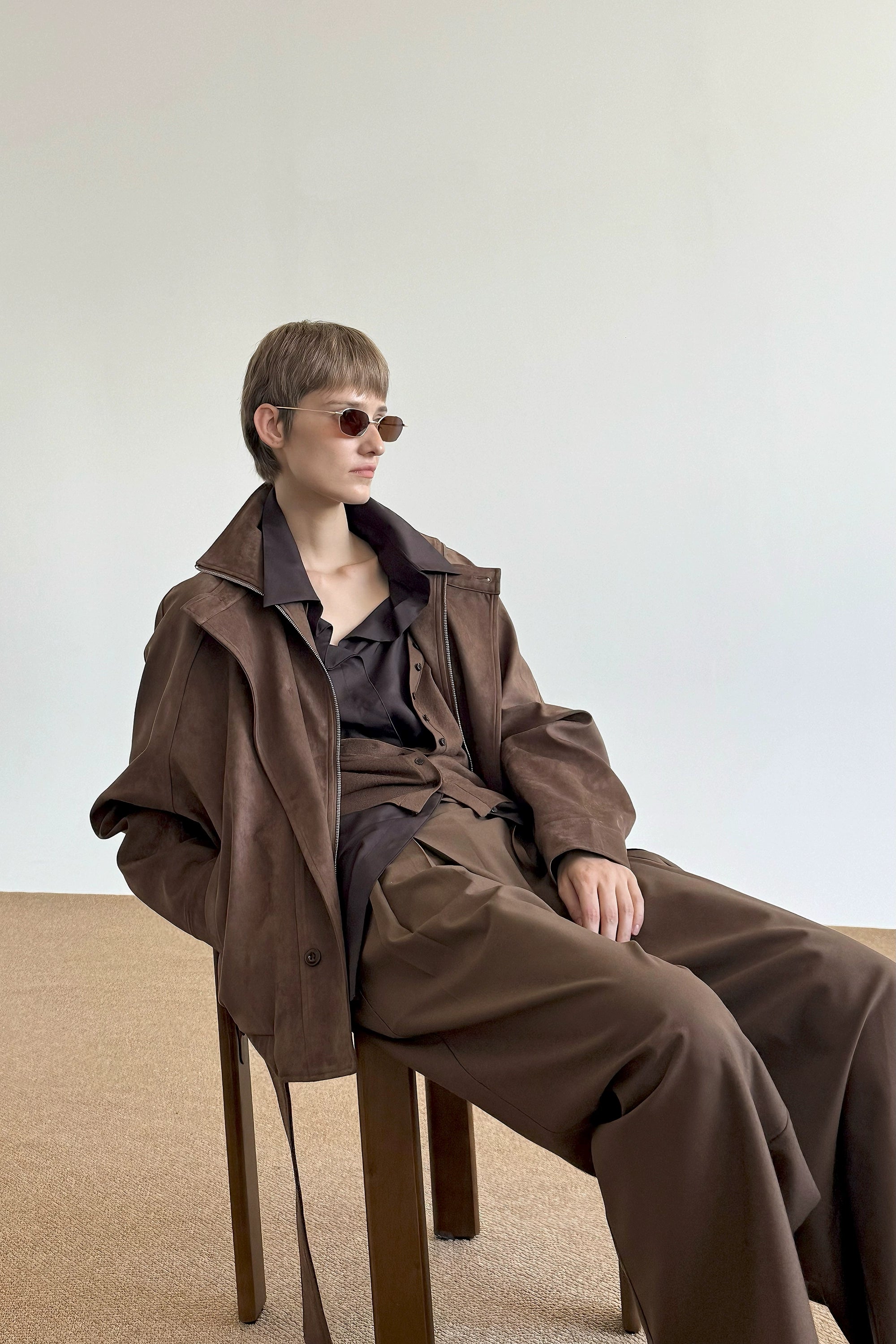 COLN Suede Double-neck Double-breasted Jacket