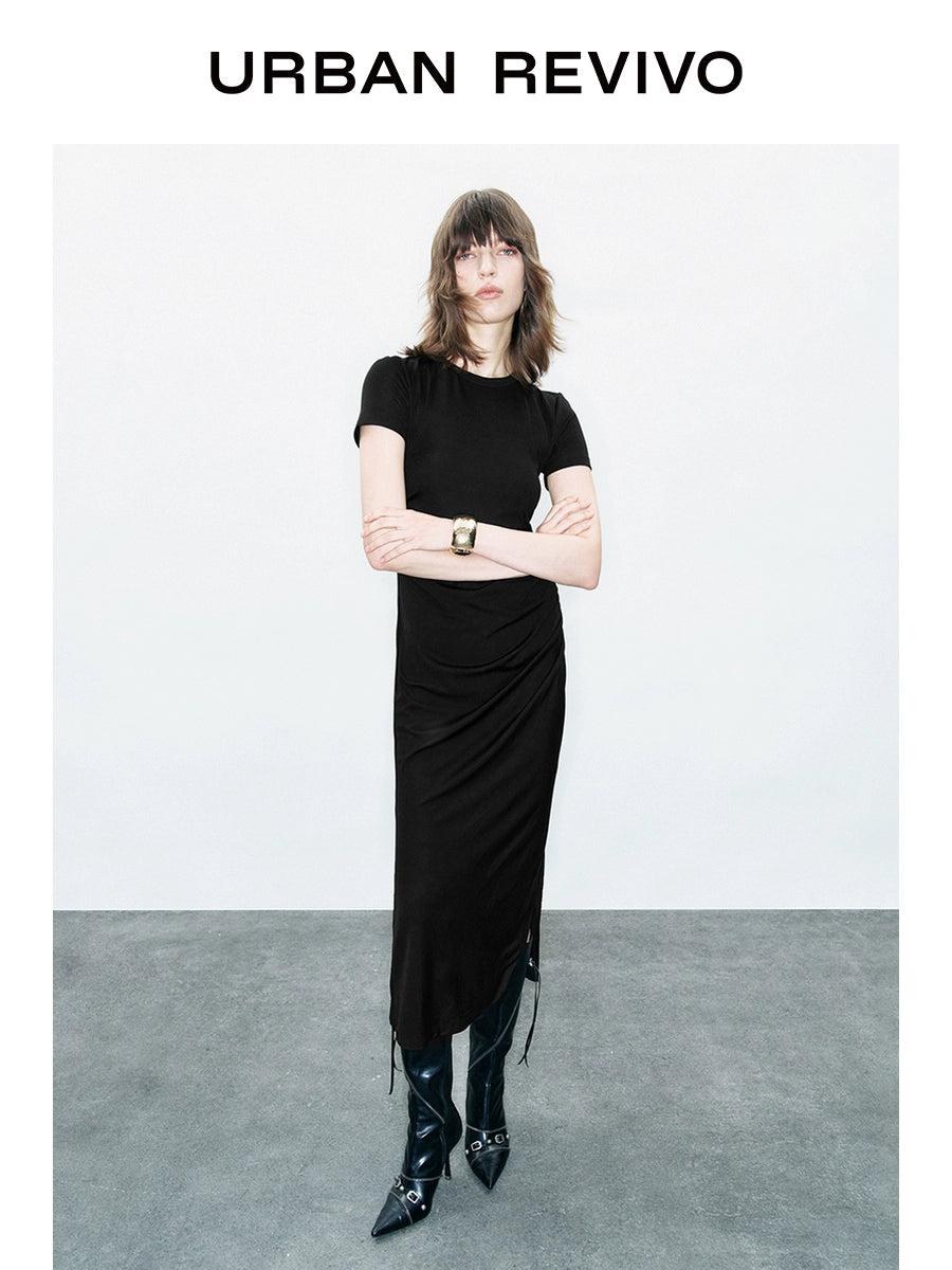 URBAN REVIVO Temperament Pleated Waist Thin Dress