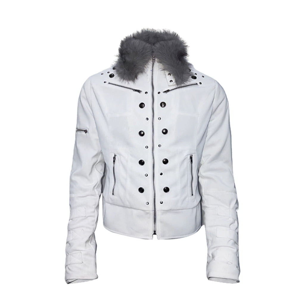 PAIKI Fur Collar Suede Padded Slim Jacket