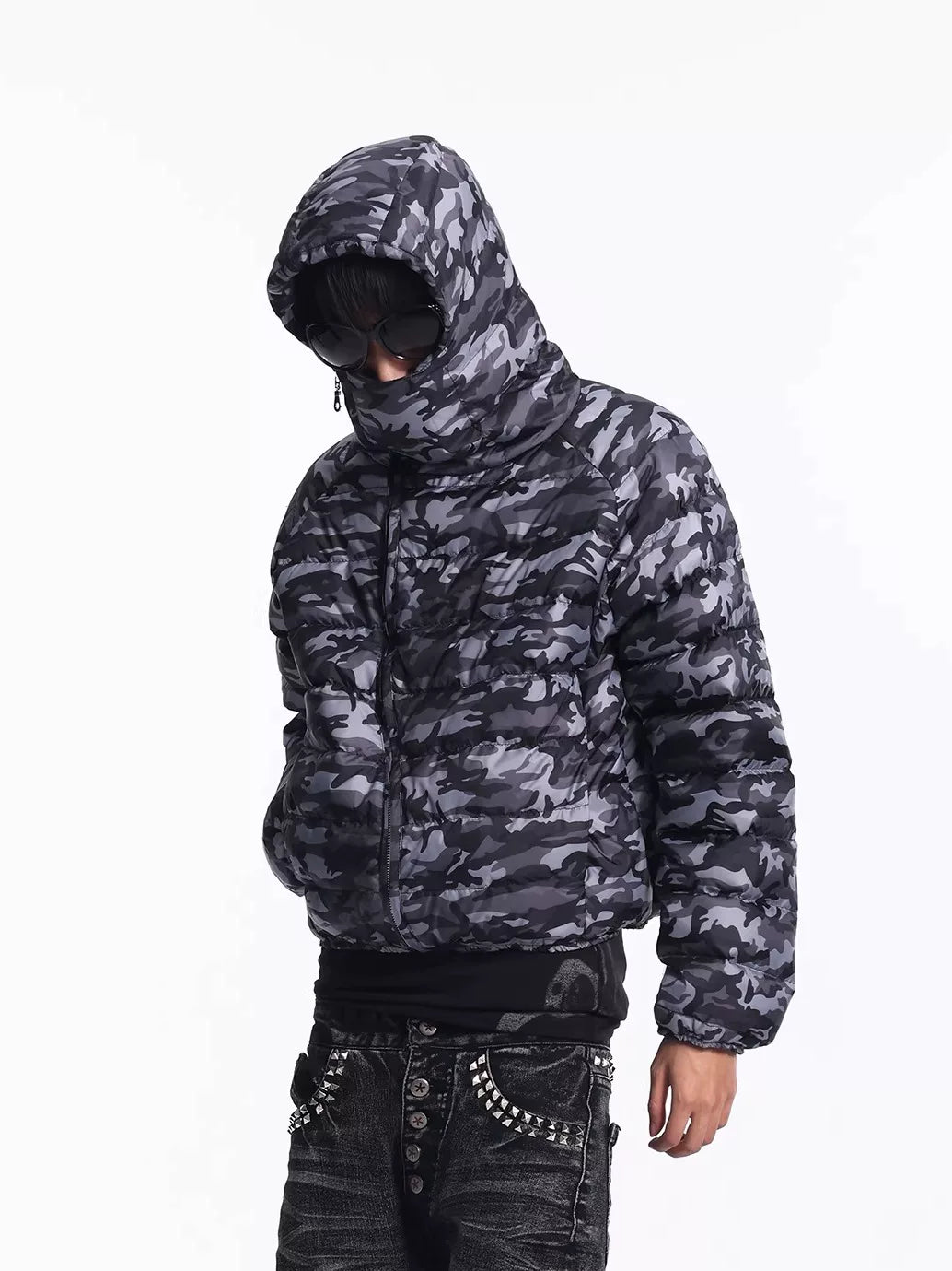 Lightinus Camo 90 White Duck Down Stand-Up Collar Hooded Down Jacket