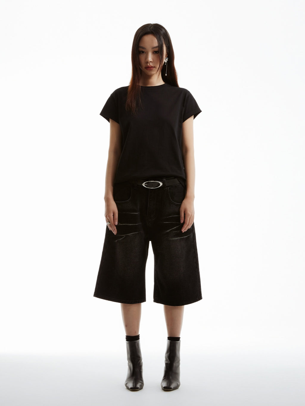 FUNKYFUN 2024SS Ice crack cat whisker washed denim shorts