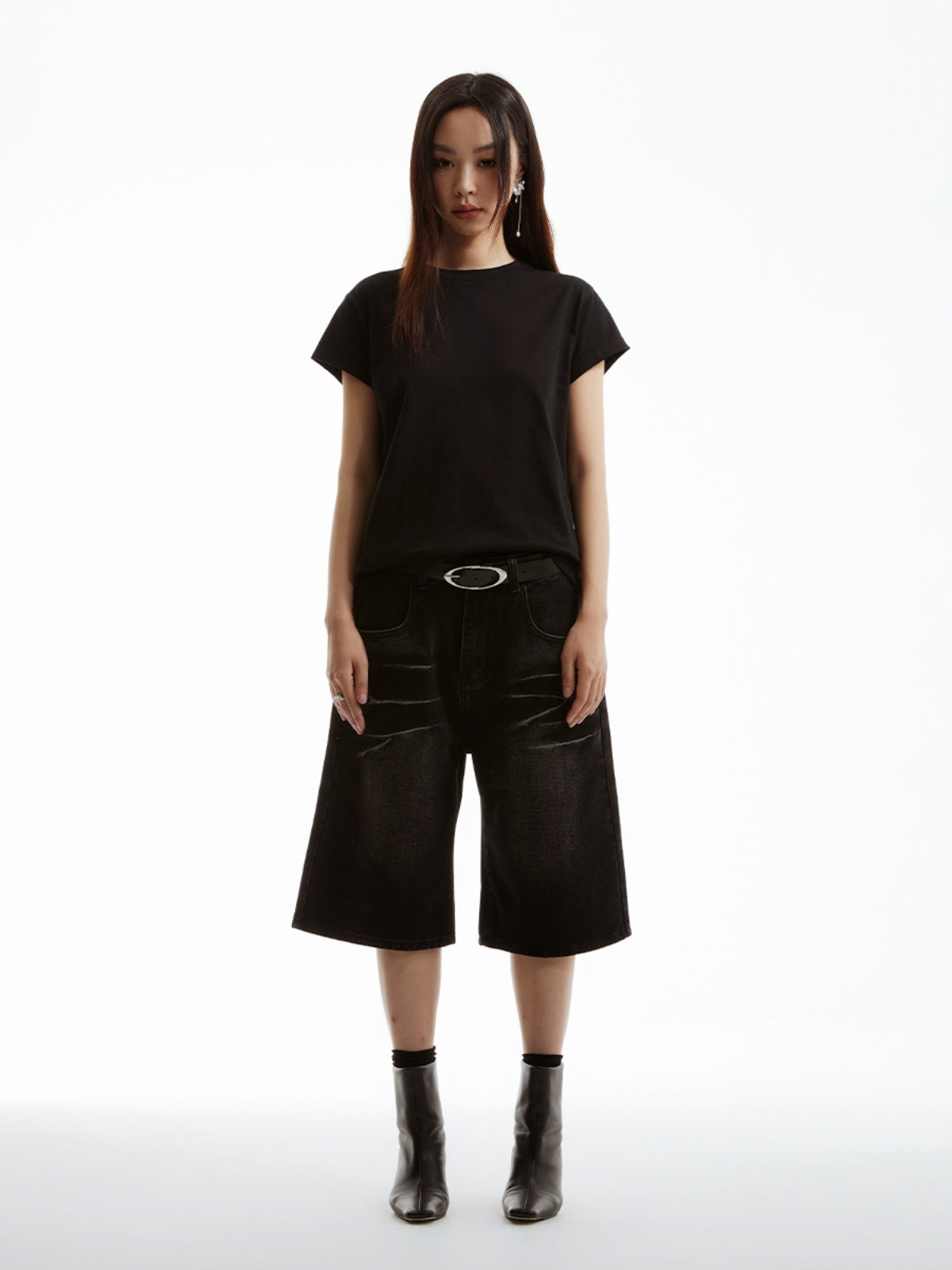 FUNKYFUN 2024SS Ice crack cat whisker washed denim shorts