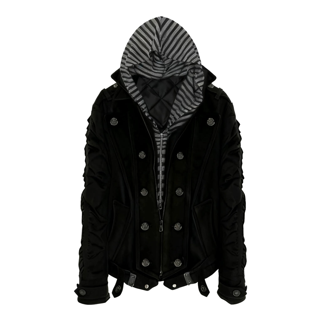 PAIKI Removable Fur Collar Double-breasted Jacket Cotton Jacket