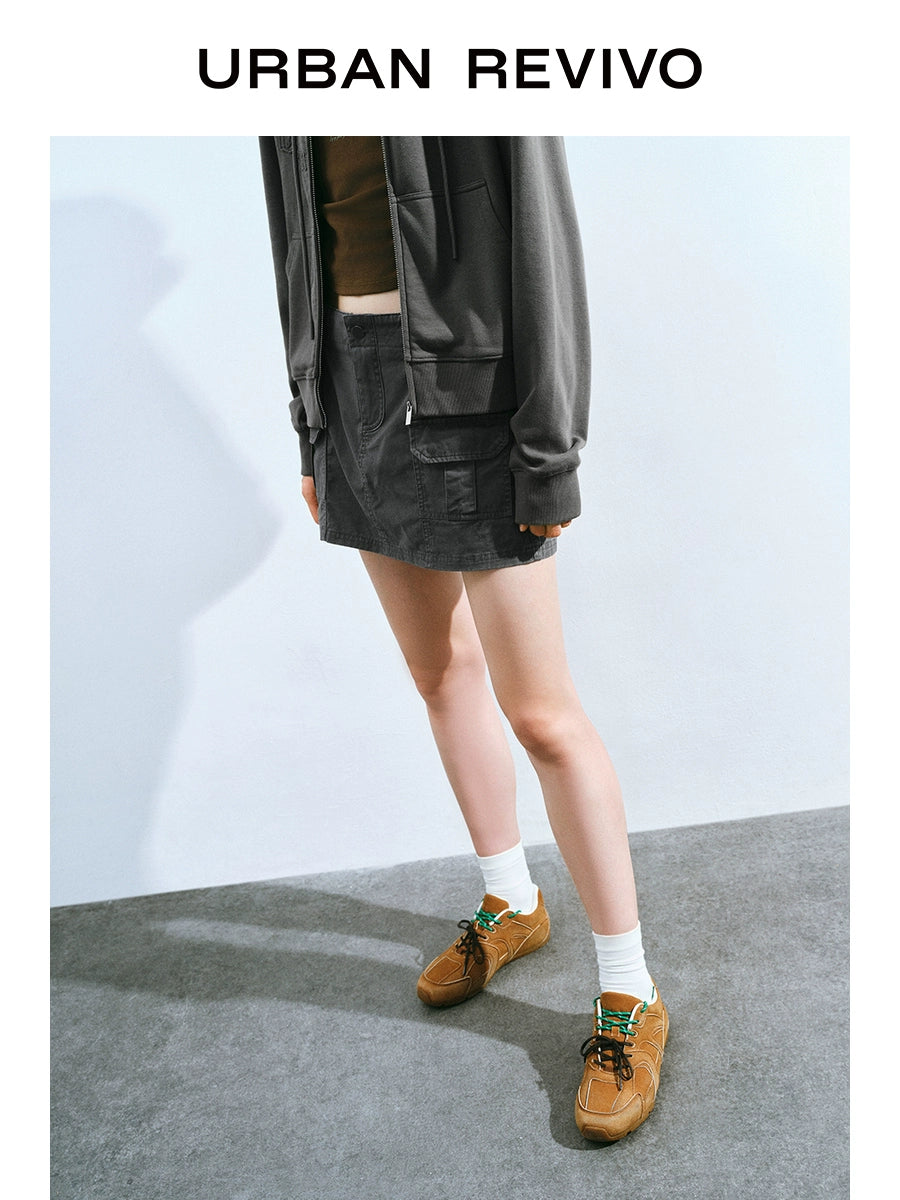 URBAN REVIVO Tooling Double-sided Patch Bag American Straight Short Skirt