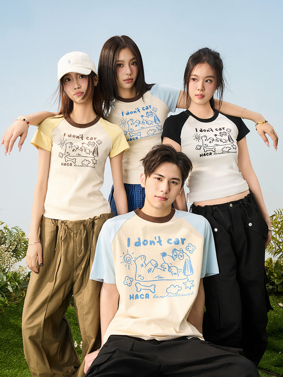 HACR Macaron Color Hand Painted Puppy Loose Tee