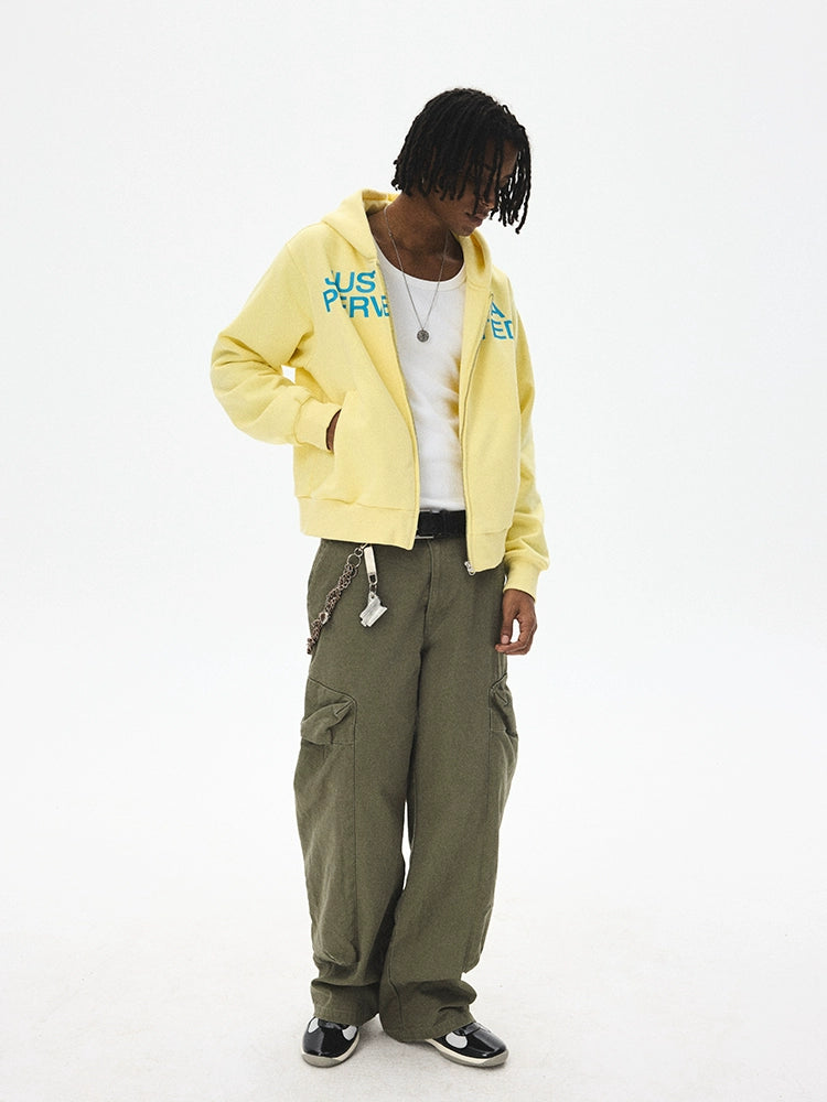CRICLE Letter Print Hooded Zip Sweater