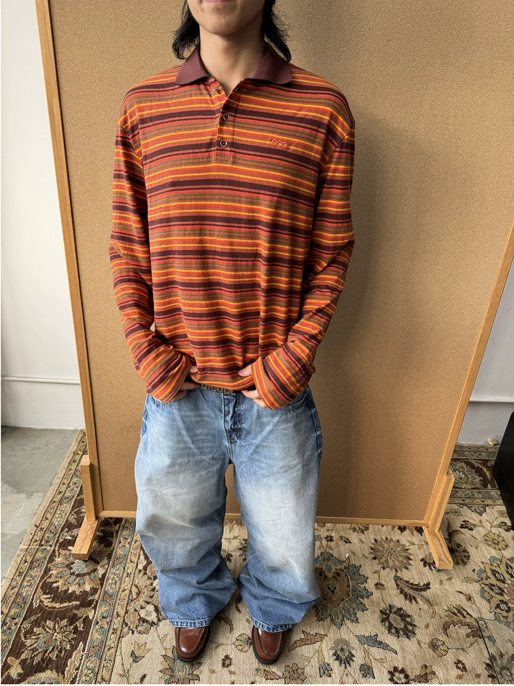 InsGale Vintage Striped Polo Long Sleeve