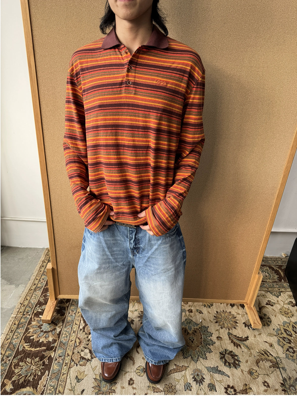 InsGale Vintage Striped Polo Long Sleeve