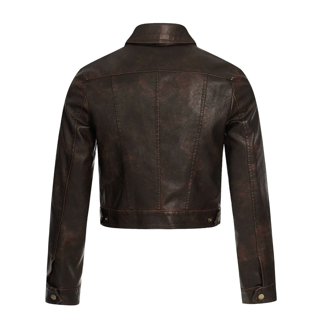 11KN Retro Leather Jacket Lapel Short Jacket