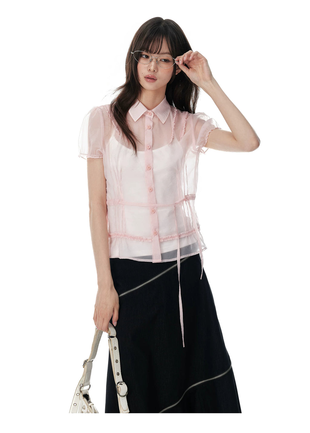 JIKOO Lace Drawstring Thin Shirt