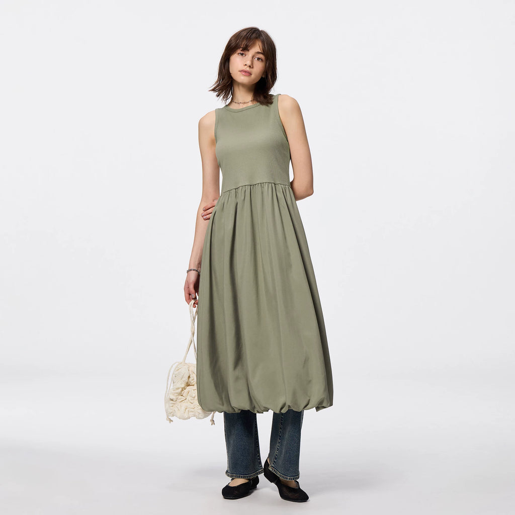 GU Bubble Bud Sleeveless Long Skirt Big Swing Skirt