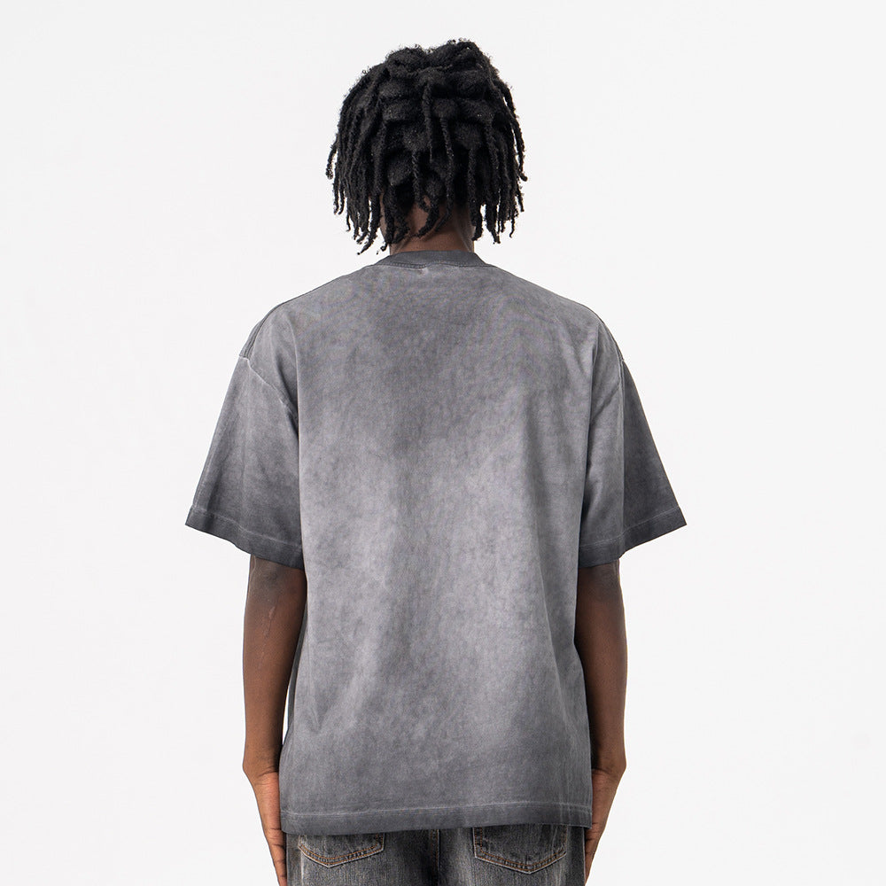 FORGIVNESS SUPER WAY Gradual Change Wash Shoulder Do Old Loose Tee