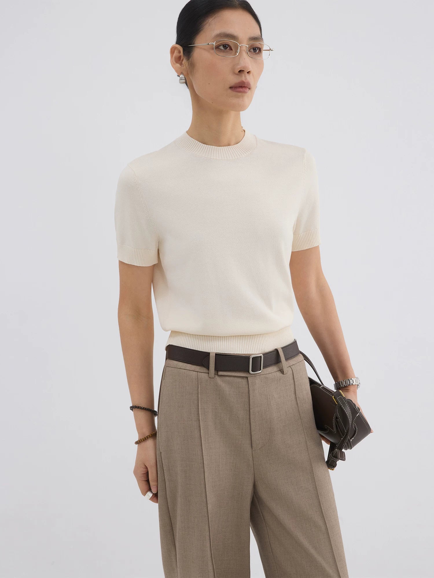 Sameuoo Crew Neck Shoulder Knit Tee