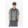 KREATE Rhombus Vertical Contrasting Casual Knitted Tee