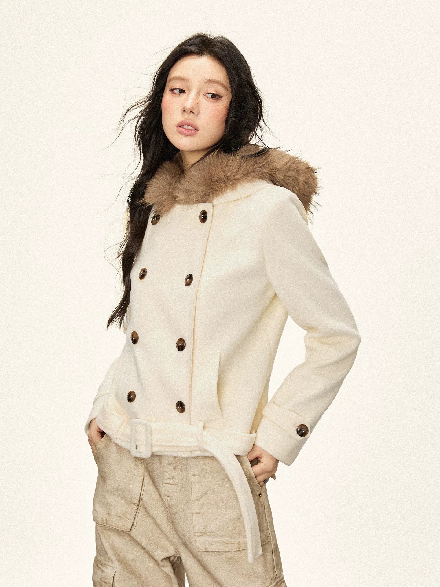 Cherry Melody Double-breasted Tweed Hooded Jacket