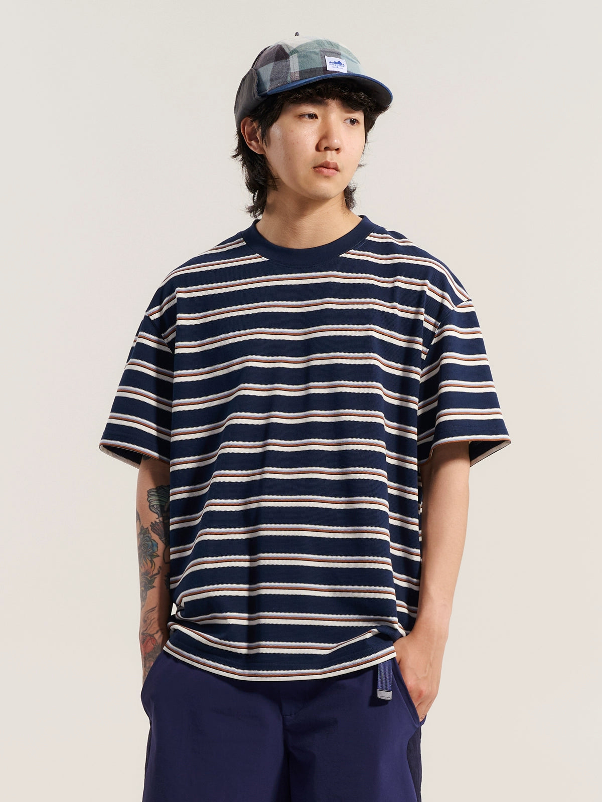 NUMBERSALT25SS Contrasting Stripes Loose Casual Tee