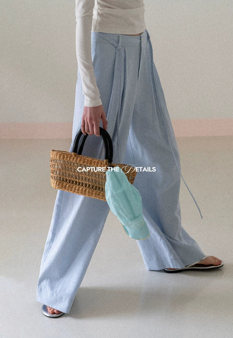 EGGKA Striped High-waisted Wide-leg Slacks