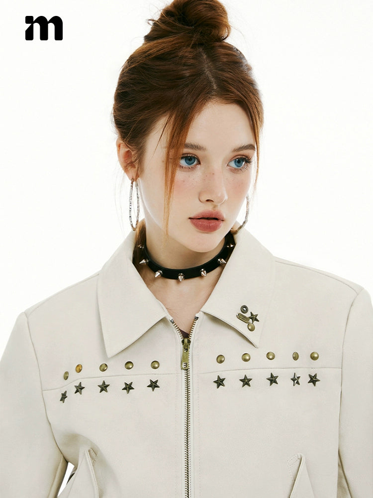 IMONE Vintage Rivet Short Leather Jacket