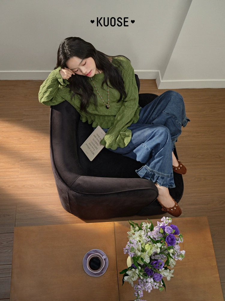 Kuose Hollow Short Long-sleeved Knitted Sweater