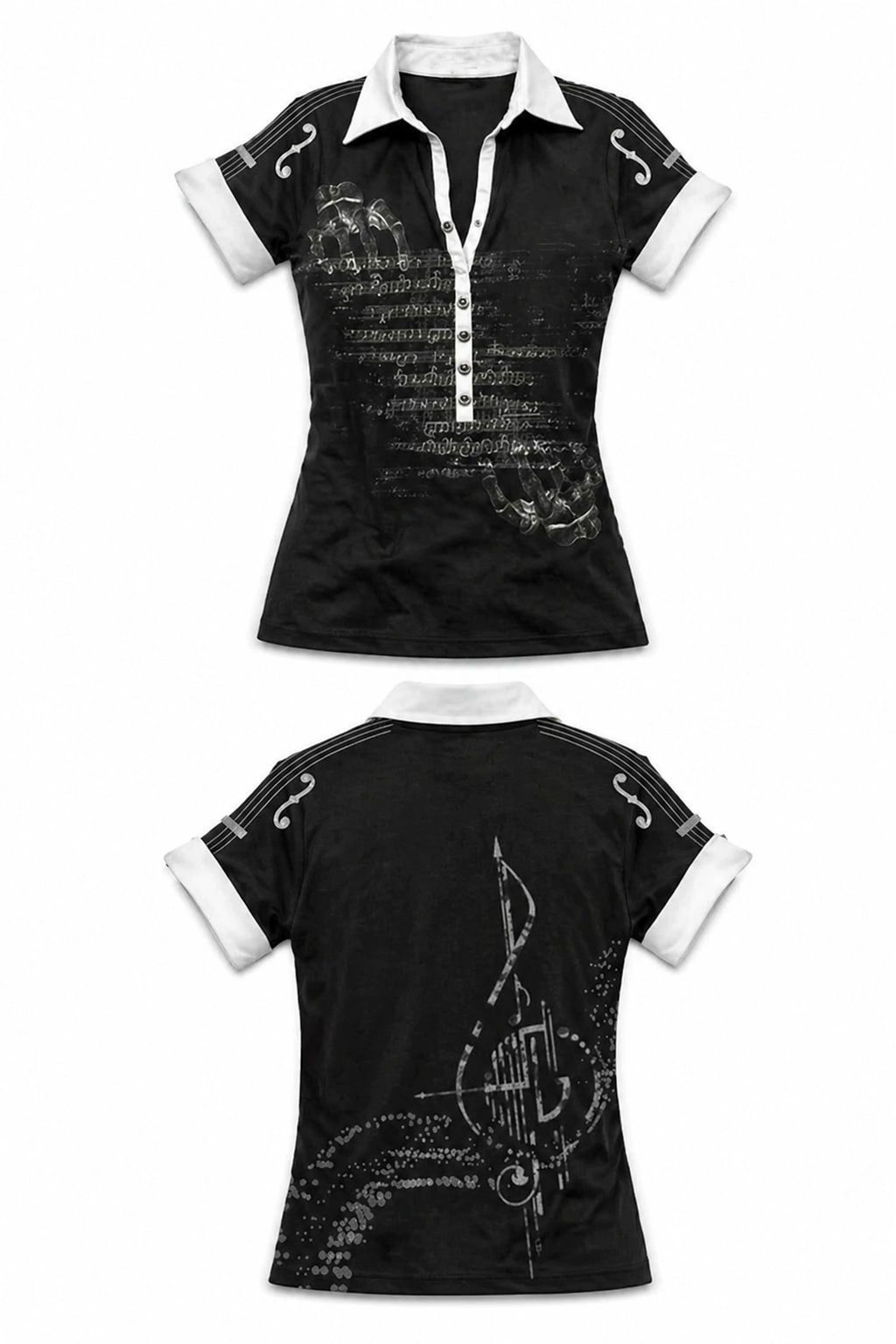 PAIKI Violin Sparkling Diamond Hot Diamond Casual Polo Tee
