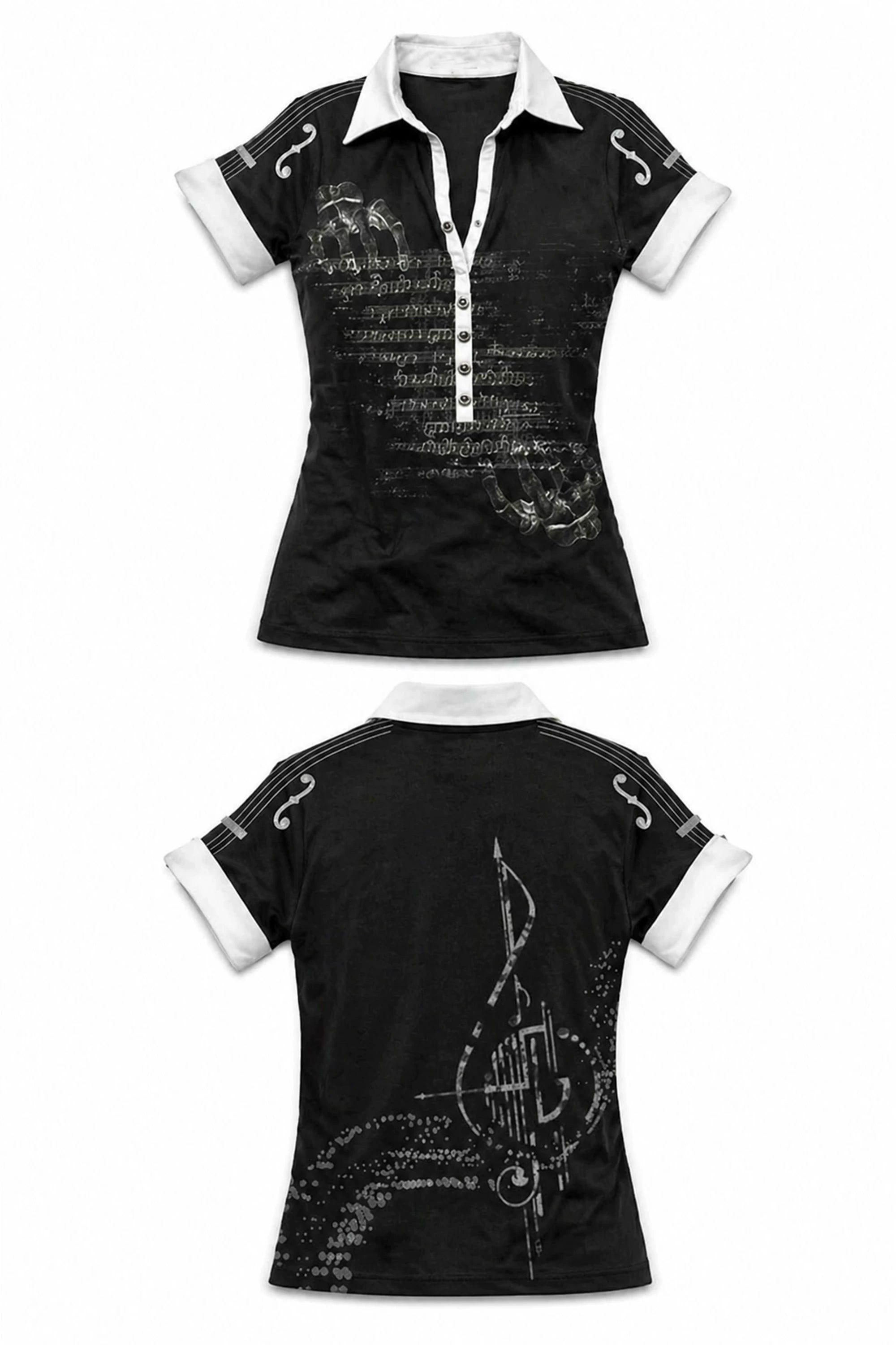 PAIKI Violin Sparkling Diamond Hot Diamond Casual Polo Tee